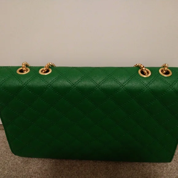 Green Old Hollywood Elegant Quilted Shoulderbag or Lrg Blk Pouch w Gold Chain - Picture 5 of 10